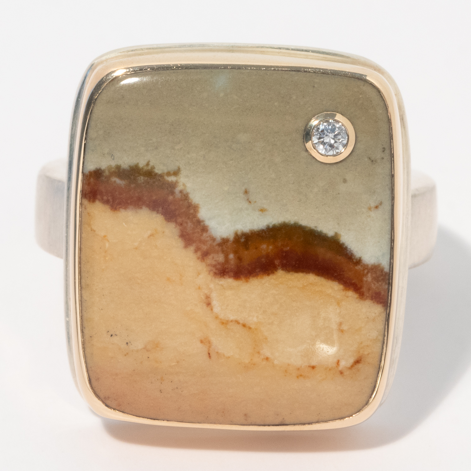 gold and silver ring with jasper and diamond by jewelry designer Jamie Joseph