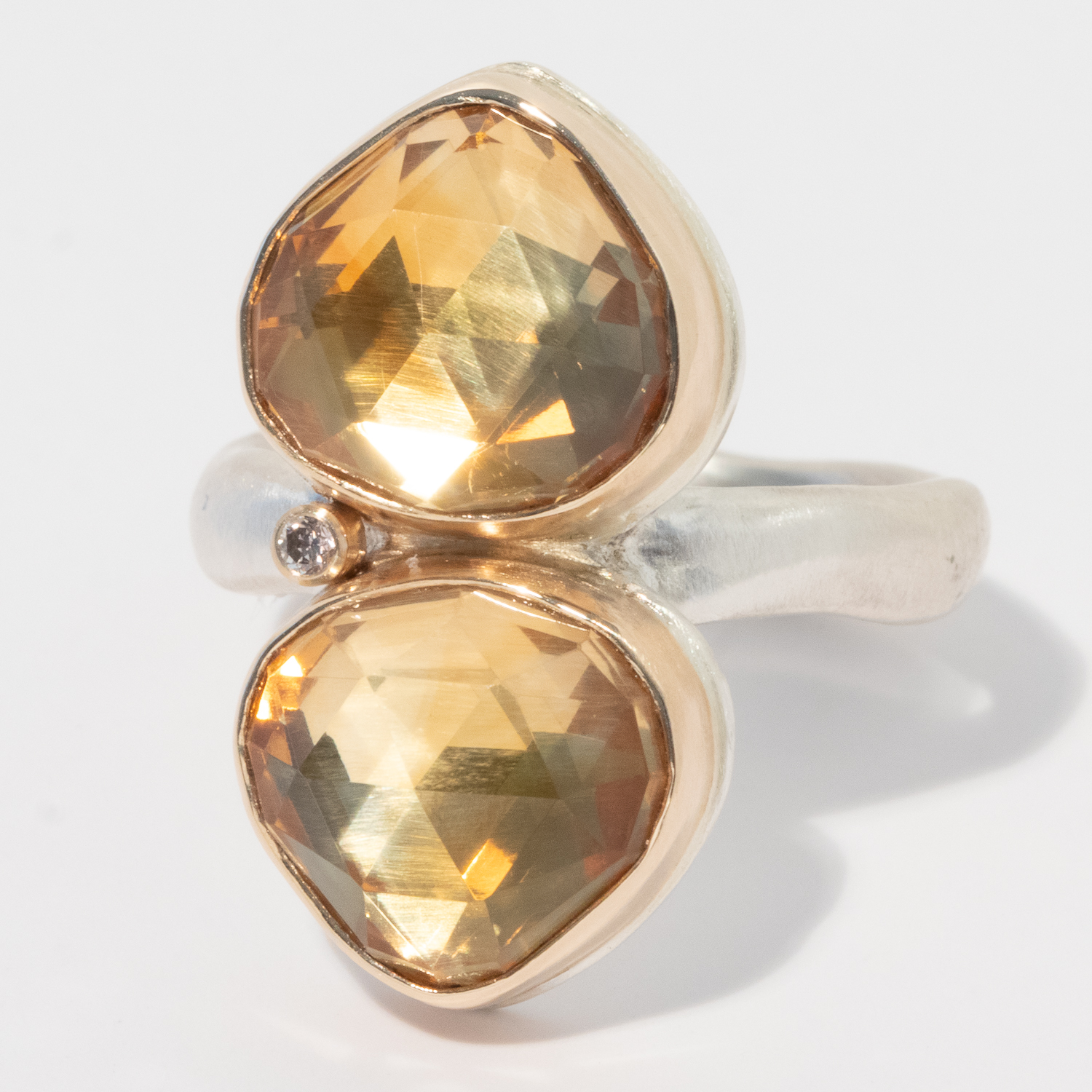 gold and silver ring with citrine and diamond by jewelry designer Jamie Joseph
