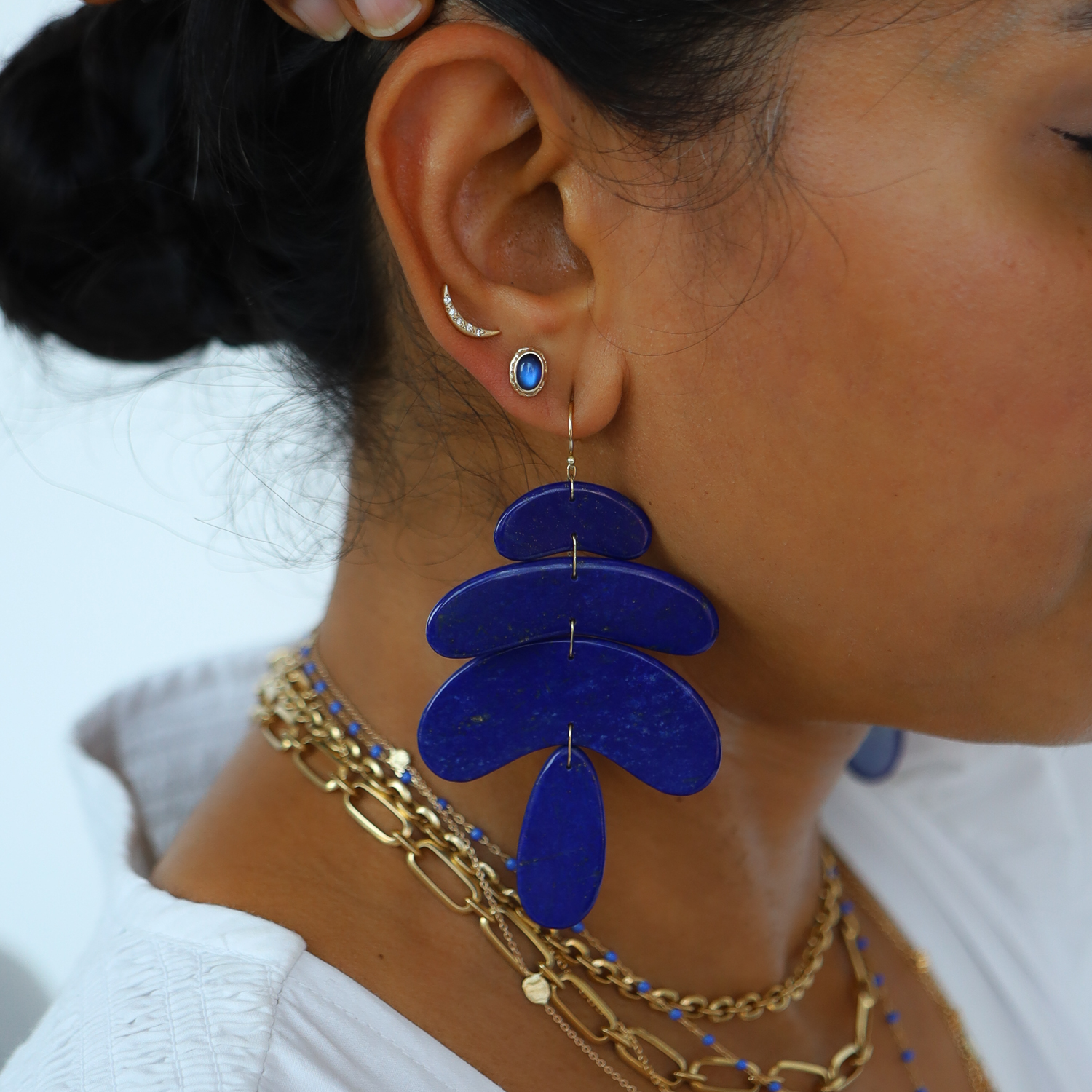 Ten Thousand Things: 18KY Large totem Lapis earrings earring,
