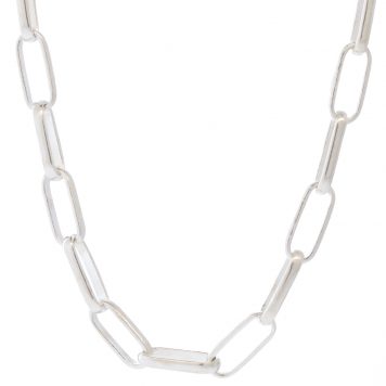 Gurhan: Men's Silver Necklace, Chain, plain rectangle, 12x4mm plain oval, 24" with handmade rolling lobser