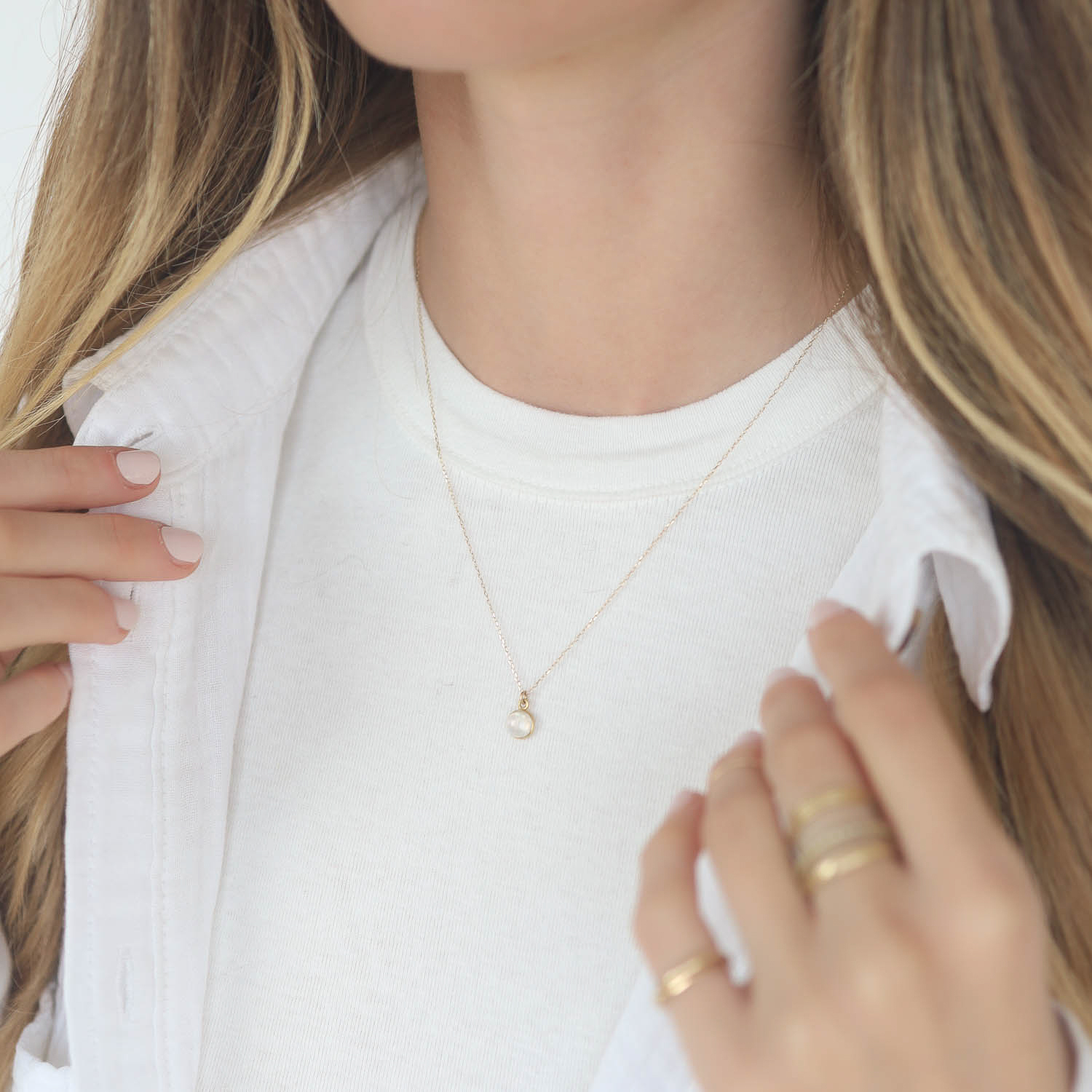 Margaret Solow: Necklace, 18K Pendant/14K Chain, Moonstone
