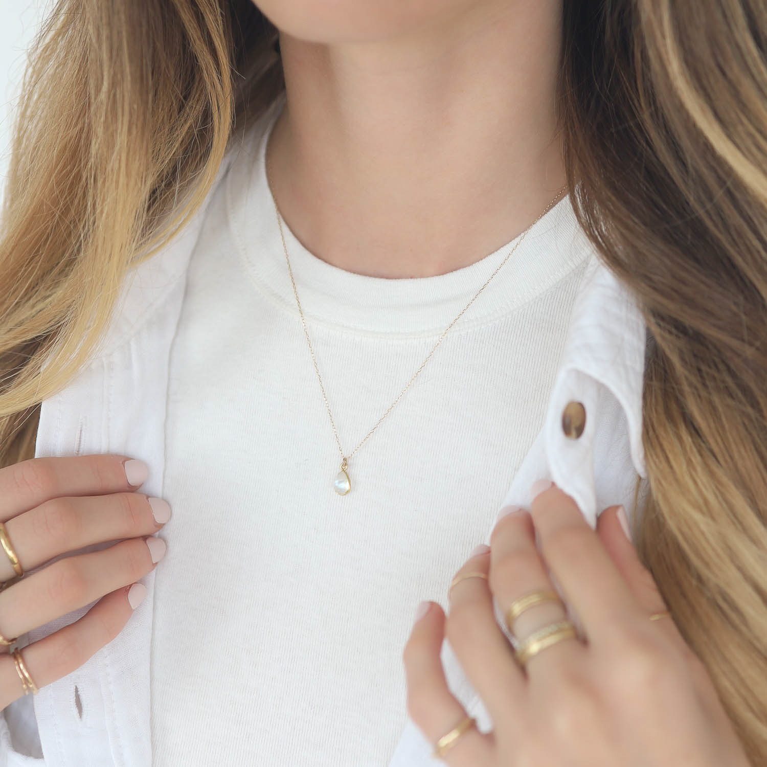 Margaret Solow: Necklace, 18K Pendant/14K Chain, Moonstone