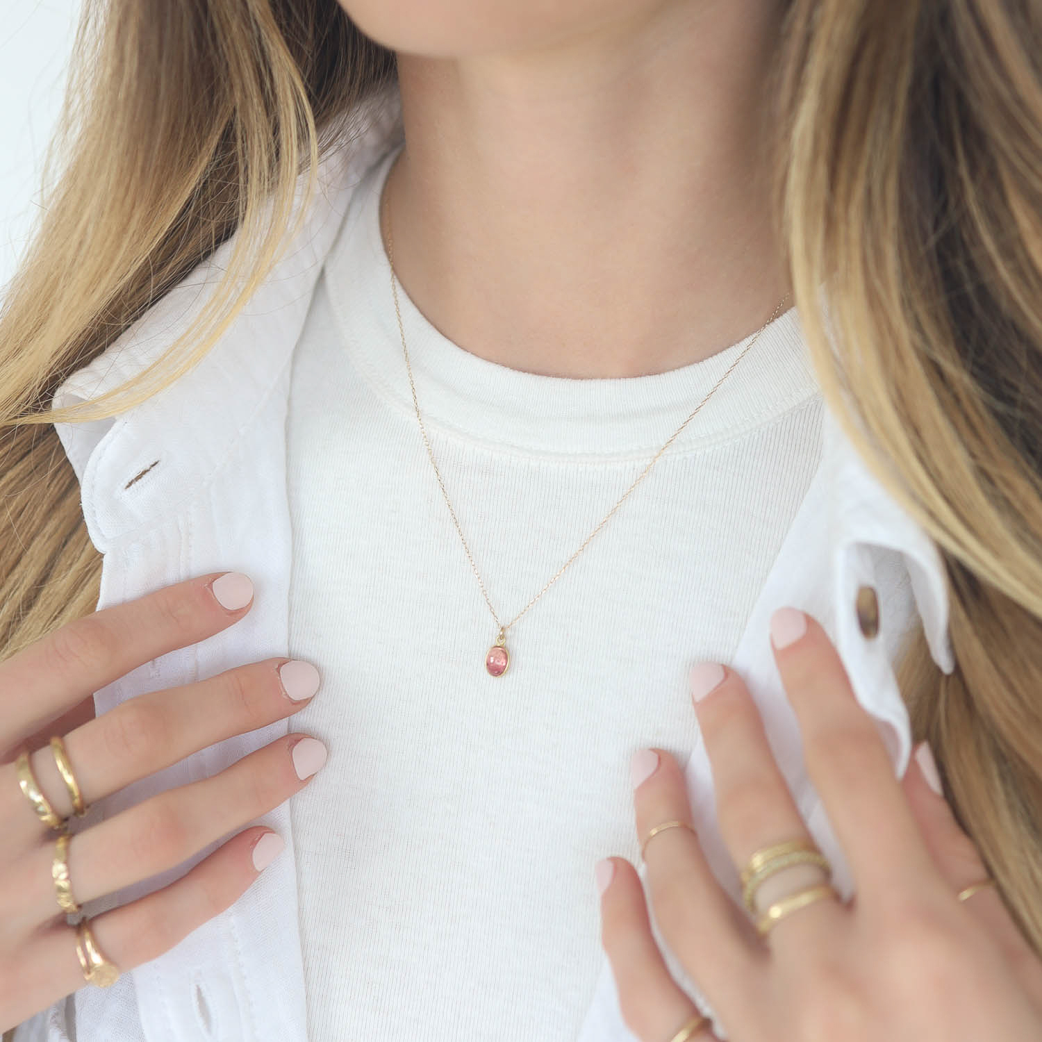 Margaret Solow: Necklace, 18K Pendant/14K Chain, Pink Tourmaline