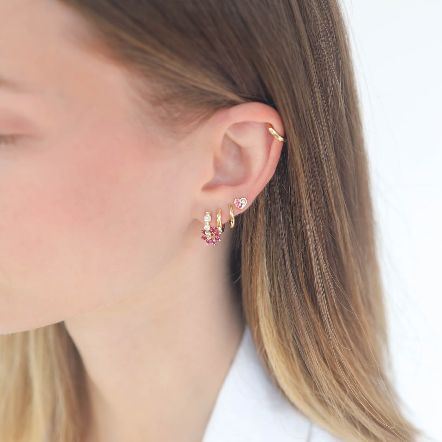 Three Stories Jewelry: SINGLE Tiny Ruby Flower Charm, 14k yg