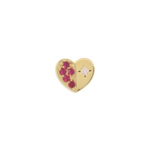 Three Stories Jewelry: SINGLE Love Story Pave Stud Earring, 14k yg, Diamond, Pink Sapphire
