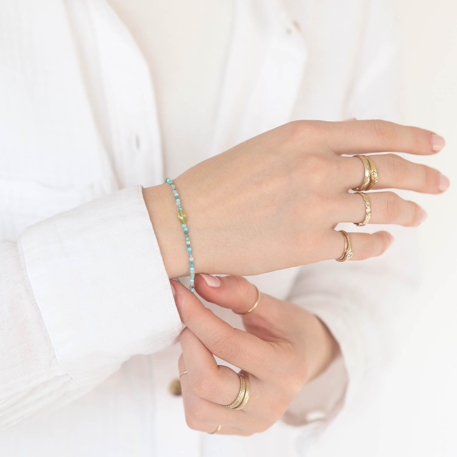 Margaret Solow:Bracelet,SS Clasp,Multi gem & Peridot