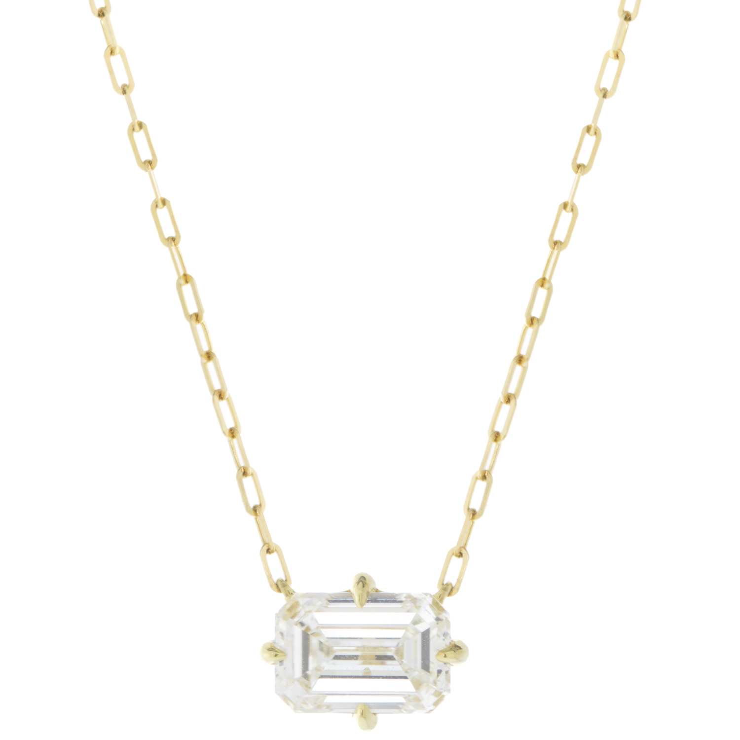 ILA: Necklace, Lab grown Emerald Cut Diamond Pendant, 1 ct 14k Yellow Gold