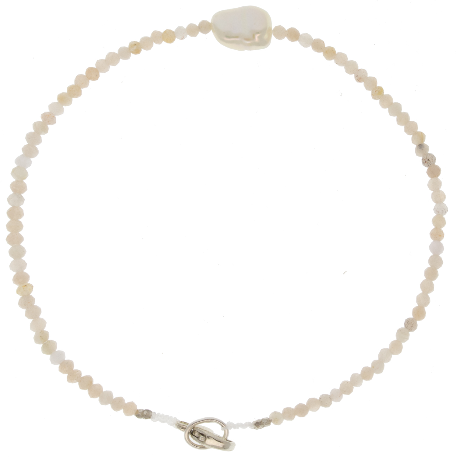 Margaret Solow:Bracelet,SS Clasp,Peach Moonstone and pearls, 7", 1/4" x 7/16"