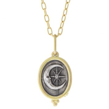 Erica Molinari:SS/18K Diamond small oval Man on the moon charm-"Life"-diamond granules .004cts