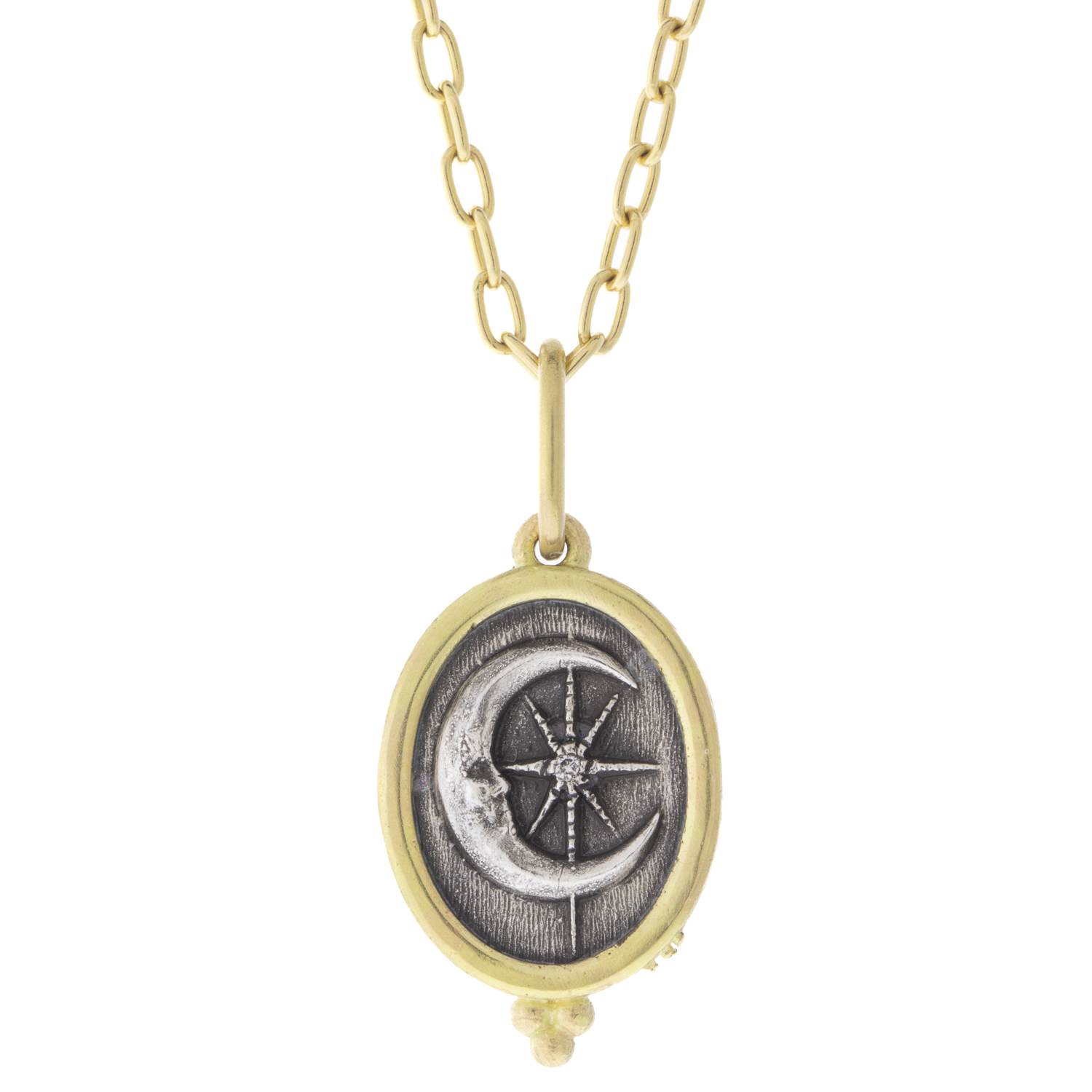 Erica Molinari:SS/18K Diamond small oval Man on the moon charm-"Life"-diamond granules .004cts