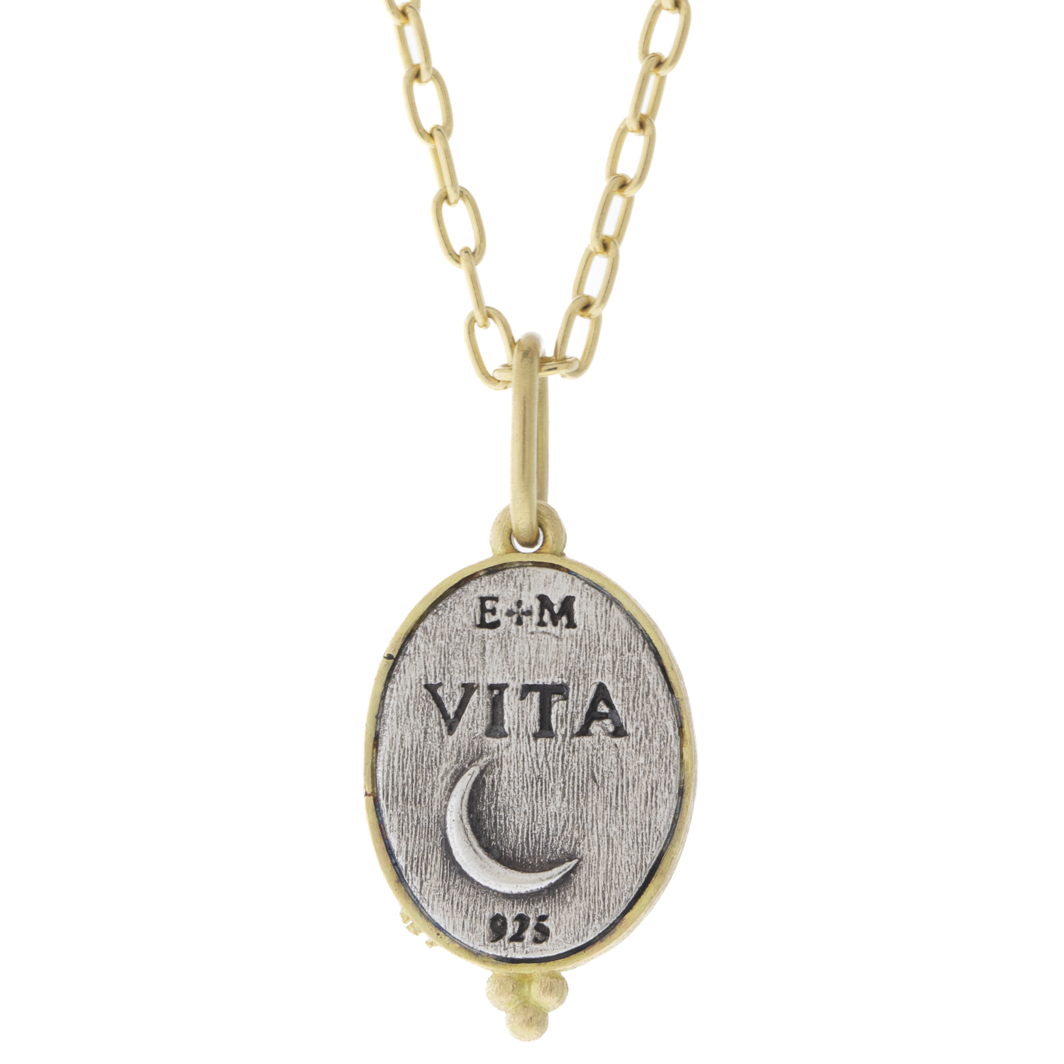 Erica Molinari:SS/18K Diamond small oval Man on the moon charm-"Life"-diamond granules .004cts