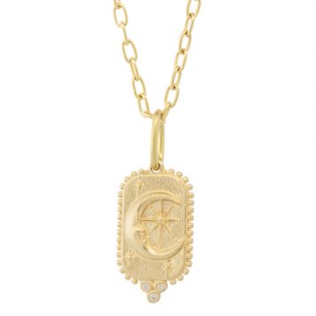 Erica Molinari:14K Small rectangle Man in the moon & North star-The soul is eternal 0.03cts