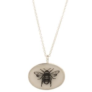 Anzu: Basic Necklace- Sterling Silver, Oval Setting: Bee, pendant measures 9/16" x 9/16", chain measures 15 3/4" - 17"