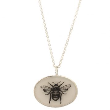 Anzu: Basic Necklace- Sterling Silver, Oval Setting: Bee, pendant measures 9/16" x 9/16", chain measures 15 3/4" - 17"