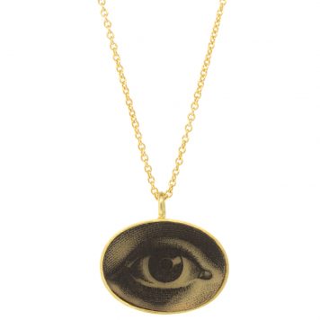 Anzu: Basic Necklace- Gold Vermeil, Oval Setting: Lovers Eye, pendant measures 9/16" x 9/16", chain measures 15.5" - 17" in length