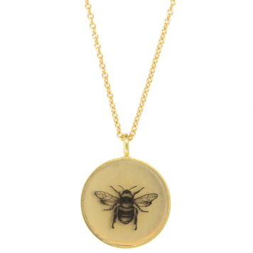 Anzu: Basic Necklace-- Gold Vermeil, Round Setting: Bee, pendant measures 5/8" x 7/16", chain measures 15.5" - 17" in length