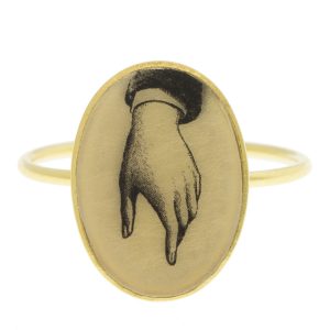 Anzu: Basic Ring- Gold vermeil, oval setting: Hand size 6.5 measures 9/16" x 7/16"