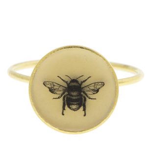 Anzu: Basic Ring- Gold vermeil, round setting: Bee size: 6.5, measures 1/2" in diameter