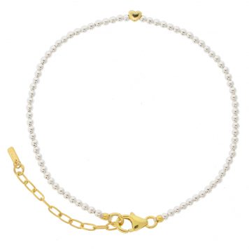 Tai:  925 Silver mini beads with gold vermeil heart bead and tassel - slide closure bracelet