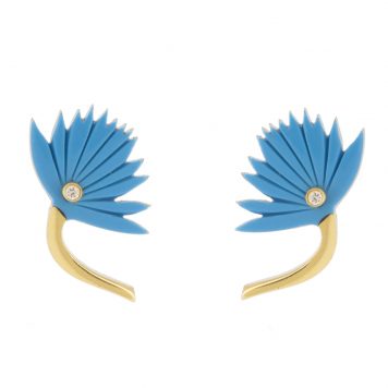 L'atelier Nawbar: Flower Studs- size 2, 18 ct gold earrings encrusted with 0.01 ct diamonds and inlaid with turquoise stones.