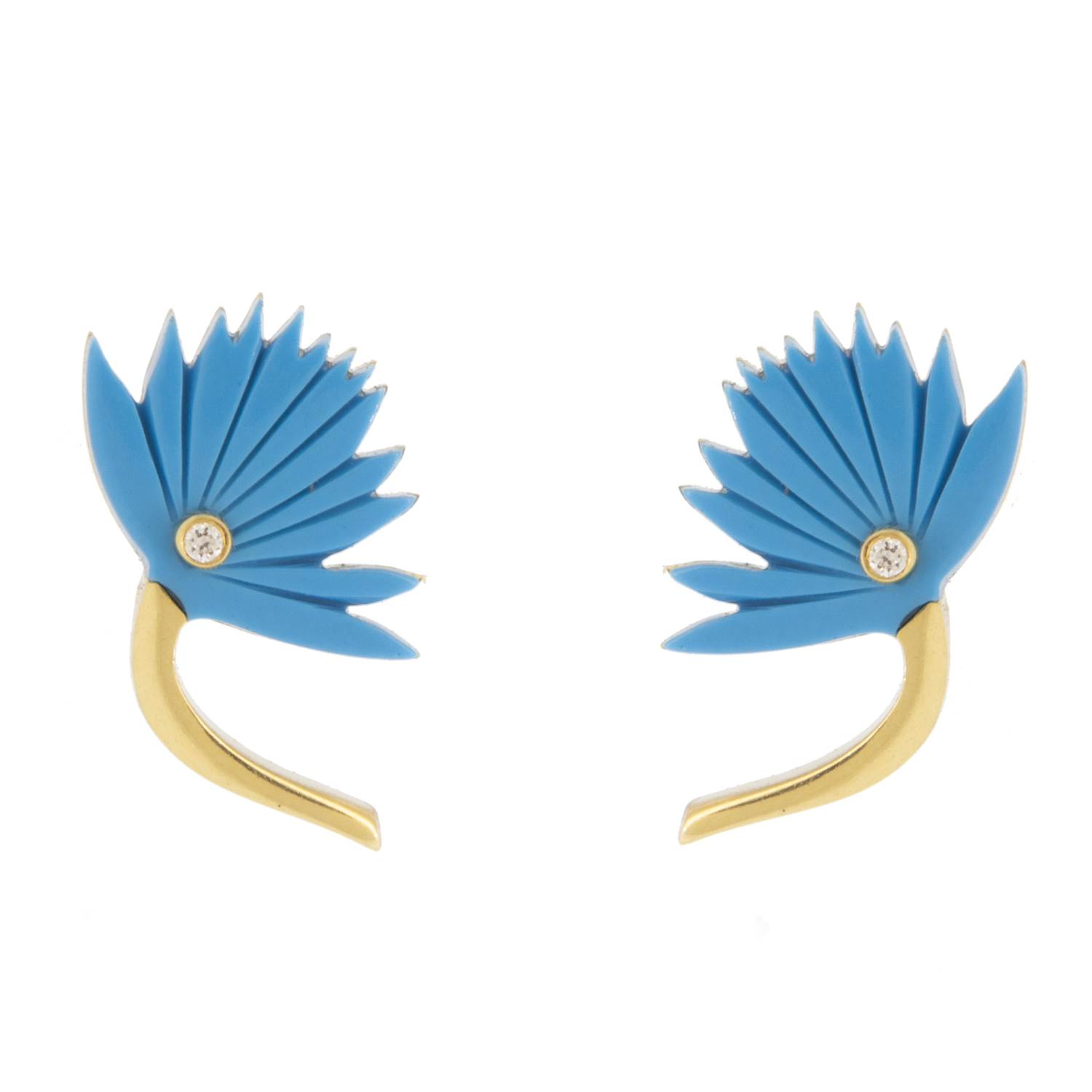L'atelier Nawbar: Flower Studs- size 2, 18 ct gold earrings encrusted with 0.01 ct diamonds and inlaid with turquoise stones.