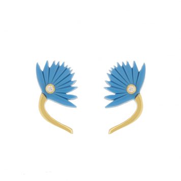 L'atelier Nawbar: Flower Studs- size 1, 18 ct gold earrings encrusted with 0.01 ct diamonds and inlaid with turquoise stones.