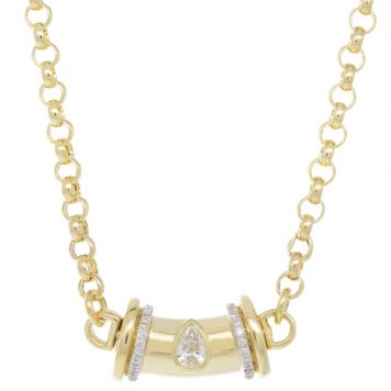 L'atelier Nawbar: Warrior Princess Diamond Drop Necklace- small, Handmade 18K gold (bracelet?) inlaid with 0.18 ct diamond drop and encrusted in 0.07 ct of round white diamonds,