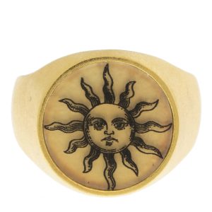 Anzu: Round Signet Ring-Gold Vermeil: Sun, size 6.5, measures 9/16" in diameter