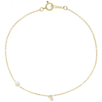 Mizuki: 14kt Bracelet Round Diamond Single Akoya Pearl Chain 0.08ct