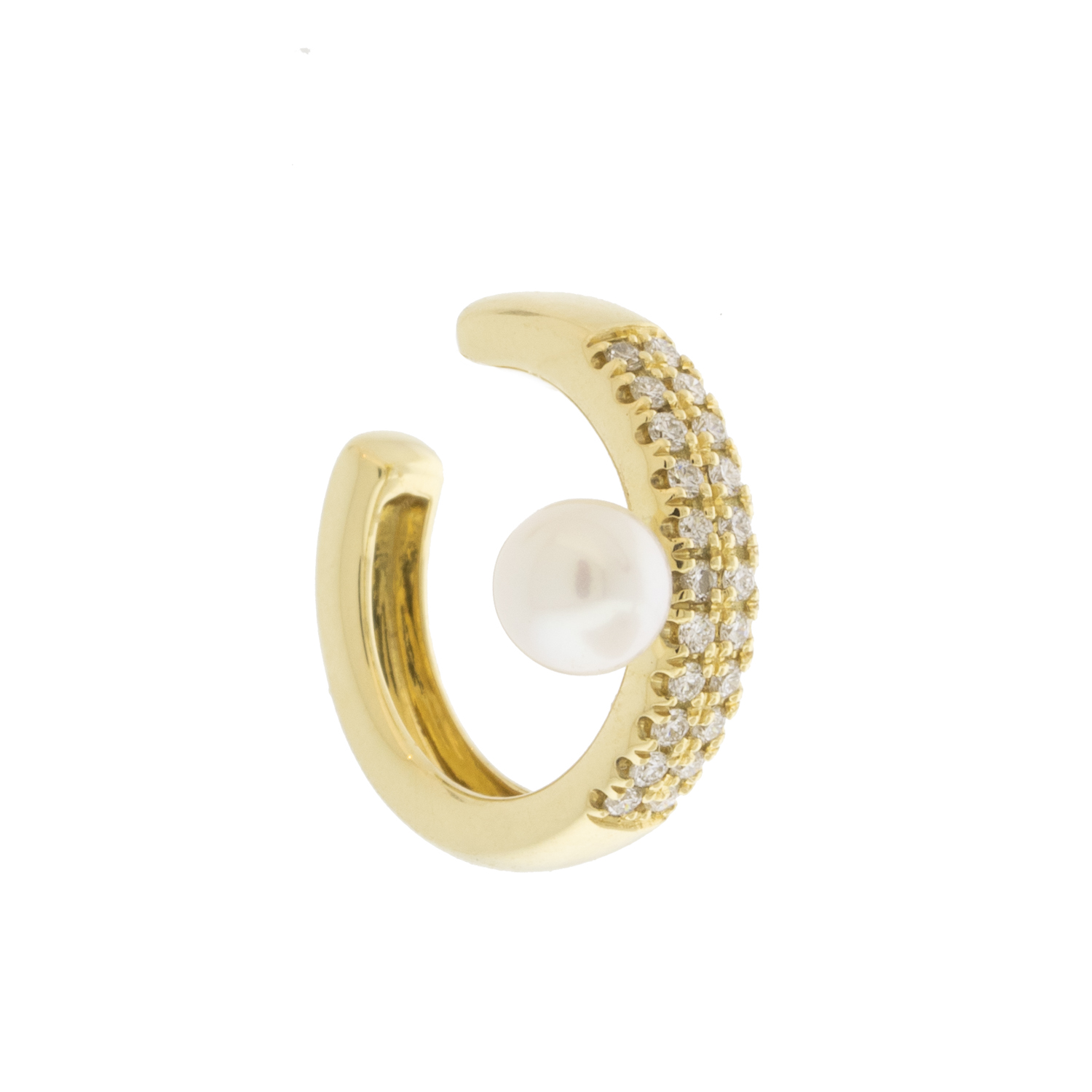 Mizuki: 14K, single earcuff, two row diamond and freshwater pearl, 0.12ct