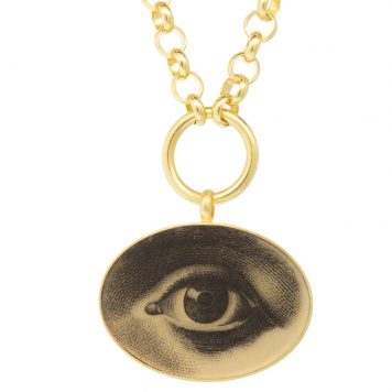 Anzu: Statement Necklace-Gold Vermeil :Lovers Eye, pendant measures 1 1/8" x 1 1/4", chain measures 17" in length