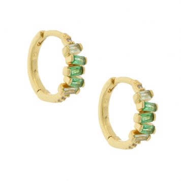 Tai: Earring, Gold Huggie with Ombre Baguette Accents, Green