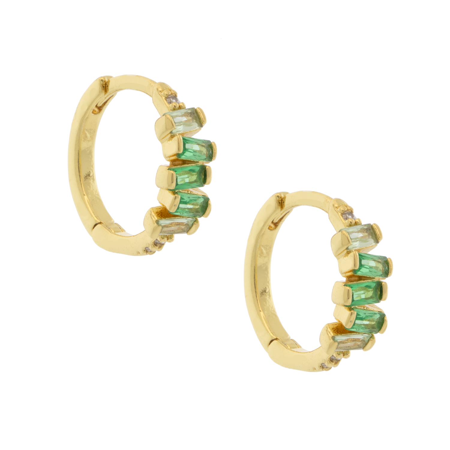 Tai: Earring, Gold Huggie with Ombre Baguette Accents, Green