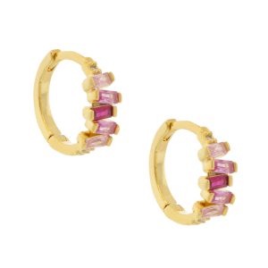 Tai: Earring, Gold Huggie with Ombre Baguette Accents, Red