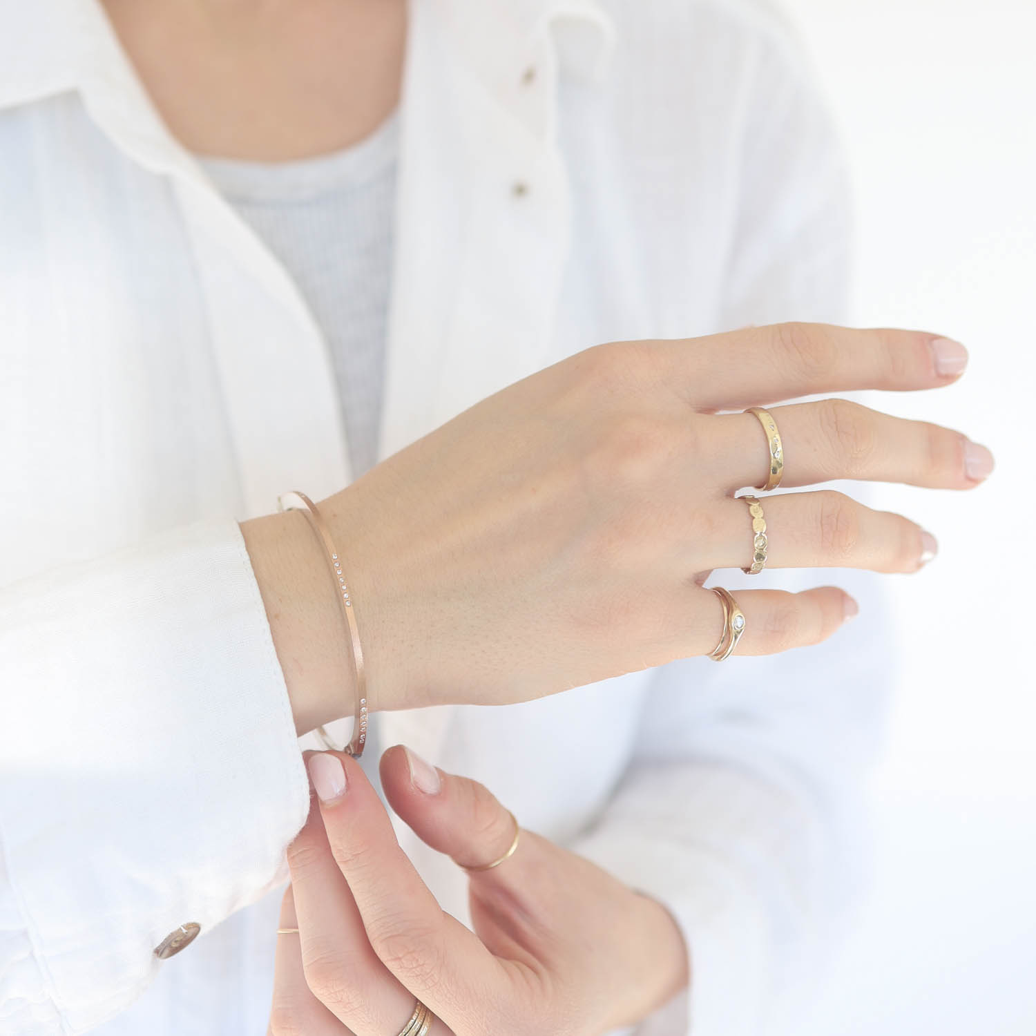 Rene Escobar Trunk Show:Bangle,21 Bangle, SUPER SKINNY, 1.8mm 18k Rose gold front & back w/diamonds Medium