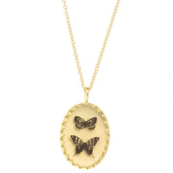 Anzu: Victoria Necklace- Gold Vermeil,  motif : Double Butterfly, pendant measures 3/4" x 7/16", chain measures 15 1/2" - 16 3/4" in length