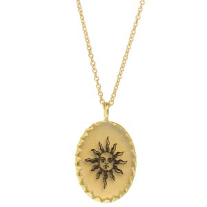 Anzu: Victoria Necklace- Gold Vermeil,  motif : Sun, pendant measures 3/4" x 7/16", chain measures 15 1/2" - 16 3/4" in length