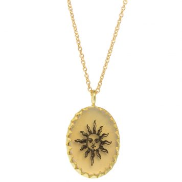 Anzu: Victoria Necklace- Gold Vermeil,  motif : Sun, pendant measures 3/4" x 7/16", chain measures 15 1/2" - 16 3/4" in length