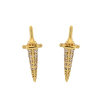 Tai:  Gold sword post earring with CZ