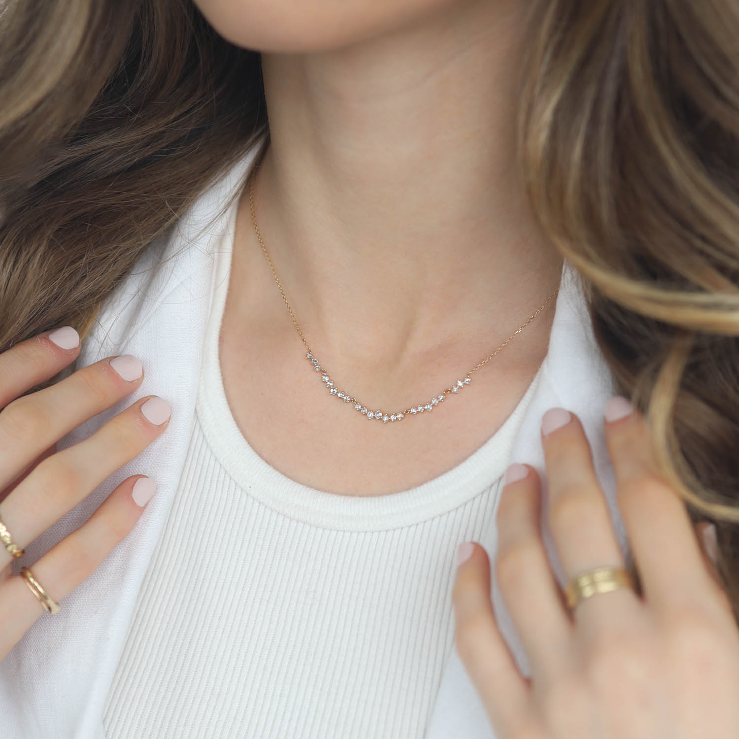 Celine Daoust:Necklace,23 Round rose cut diamonds,prong setting,40cm,14k gold
