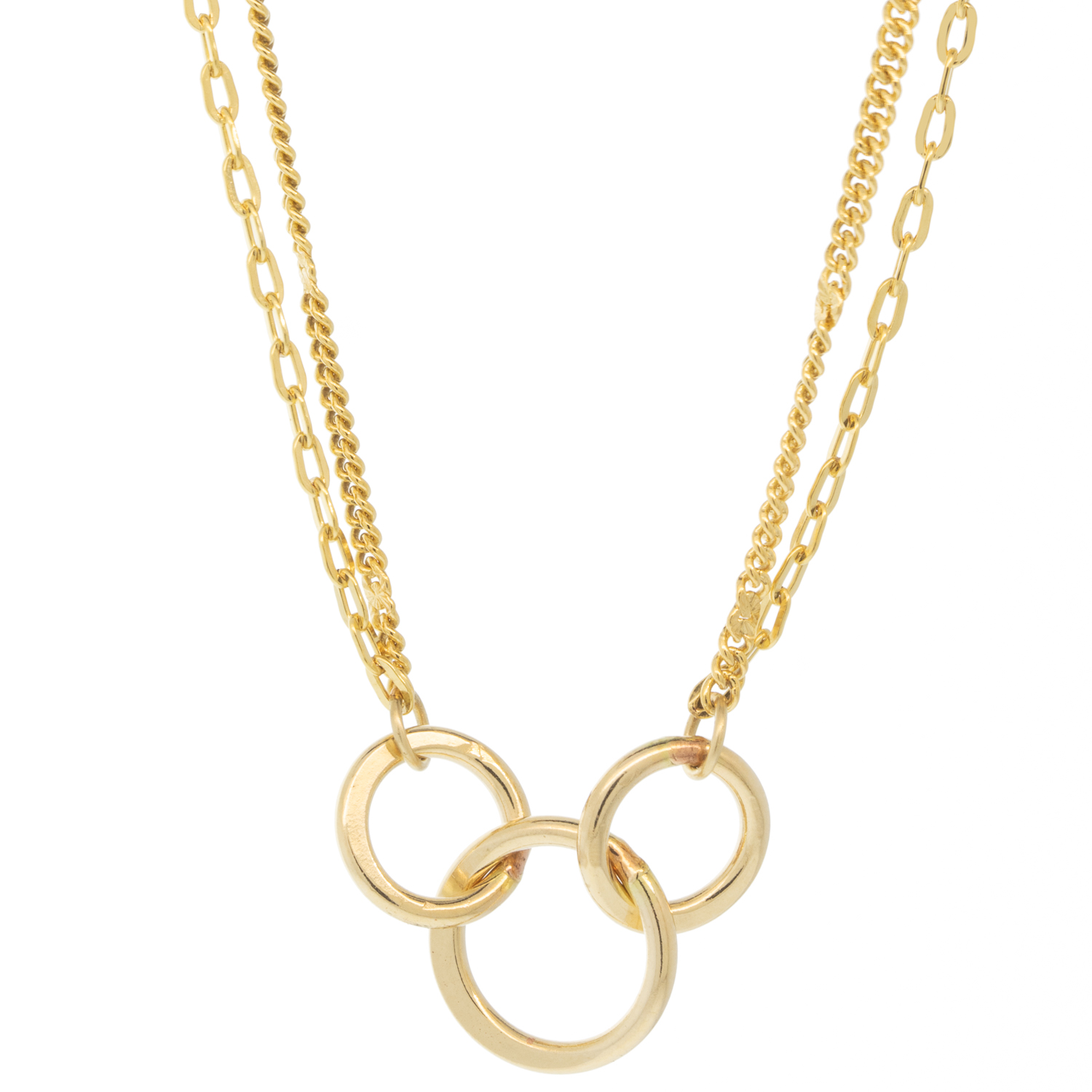 LuLu: Calico Trio Necklace, 15 1/2" - 17 1/2" , 7/8" x 3/8" (cluster of rings)