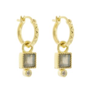 LuLu: Labradorite Pyramid Hoops Lyra Huggies Earrings, enhancers measure 1/2"