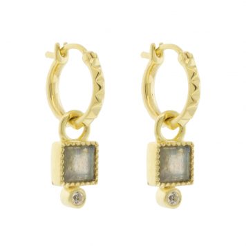 LuLu: Labradorite Pyramid Hoops Lyra Huggies Earrings, enhancers measure 1/2"