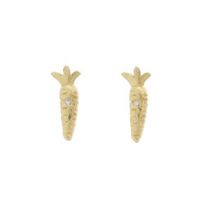 Victoria Cunningham : Earrings, Studs,Carrot with diamonds, 7/16" x 1/8"