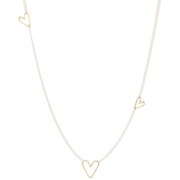 Jane Hollinger: Necklace, Honey, SS with 3 mixed size 14k Gold Hearts on Center, 16"