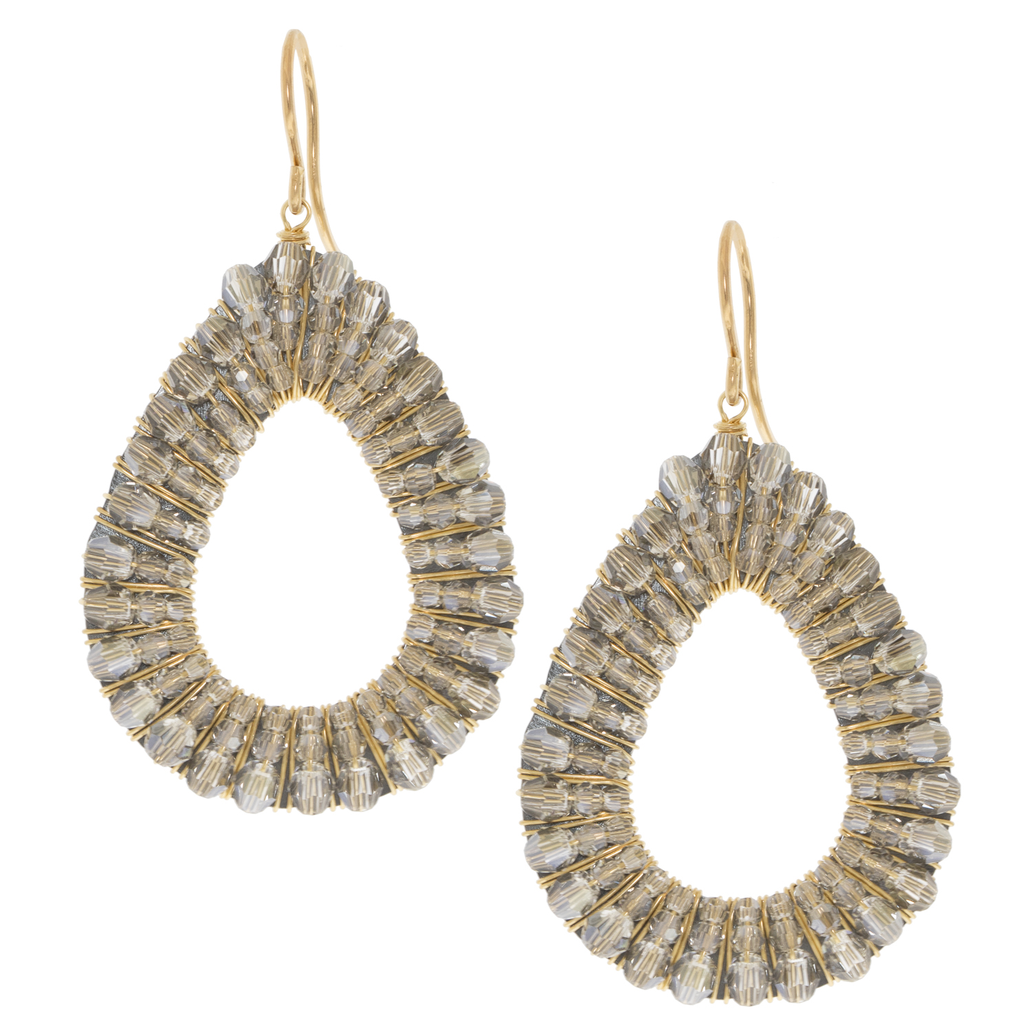 Dana Kellin : Earrings,PARTY,Large open teardrop,Clear crystals,Gold fill, 1 13/16 x 1