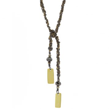 Marie Laure Charmorel: Necklace, Silver 925, lurex yarn and crystal, color: Ruthenium Lurex Gold