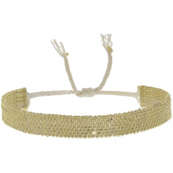 Marie Laure Charmorel: Bracelet, 925 Sterling Silver, Silk Yarn, Gold Finishing, color: Gold White