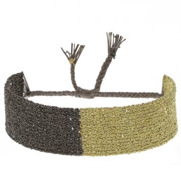 Marie Laure Chamorel: Bracelet,925 Sterling Silver, Silk Yarn, Gold Finishing, Color: Bicolore Gold Ruthenium