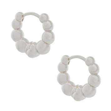 Tai: Silver Graduated Beaded Huggies, 9/16 in diameter, 5/32 in width